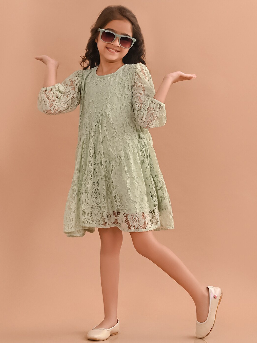 

LilPicks Girls Self Design A-Line Dress, Green