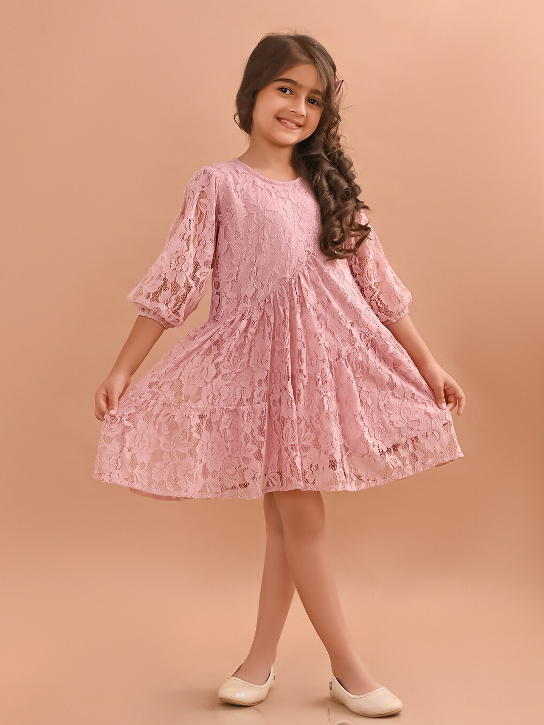 

LilPicks Girls Self Design A-Line Dress, Pink