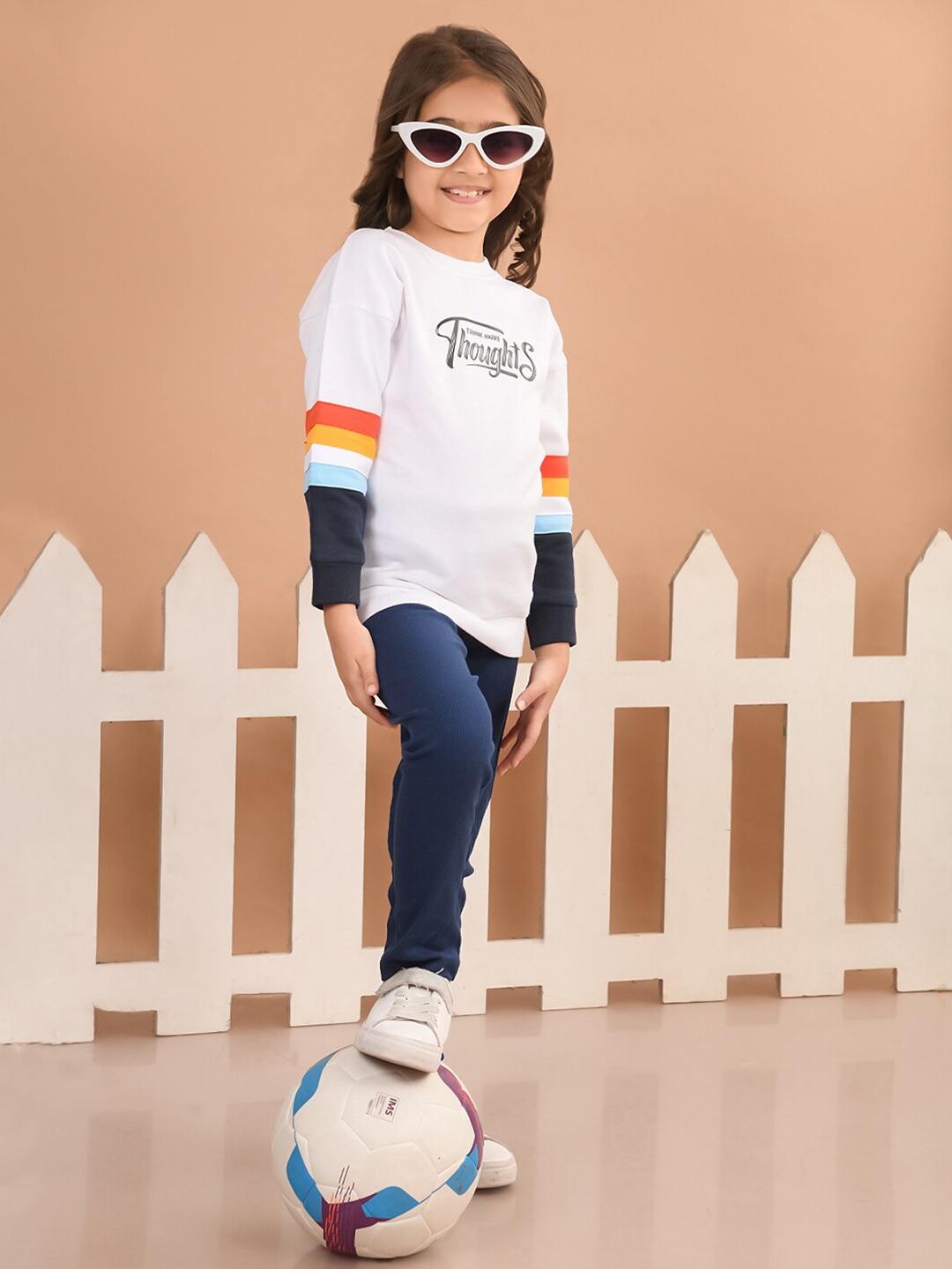 

LilPicks Girls Typography Printed Sweater With Leggings, White