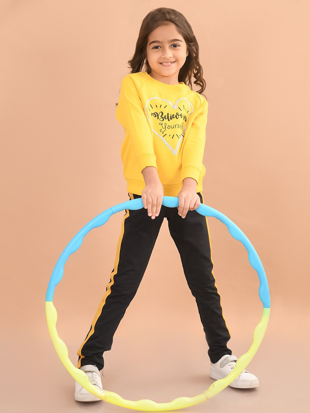 

LilPicks Girls Typography Printed Sweatshirt With Leggings, Yellow