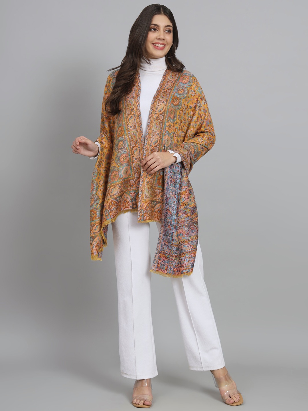 

MODARTA Ethnic Motifs Wool Woven Design Shawl, Yellow