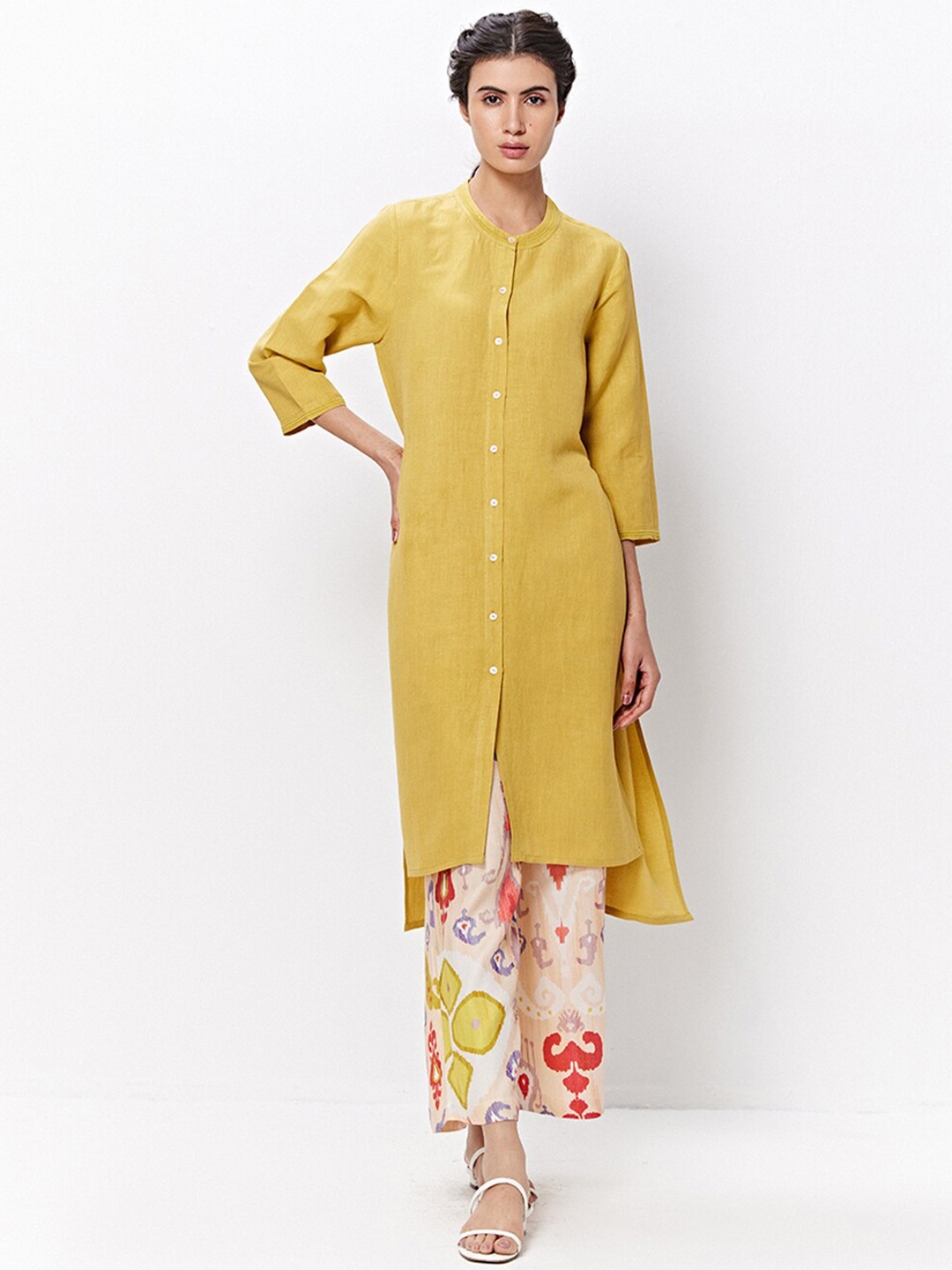 

Ancestry Band Collar High-Low Straight Kurta, Mustard
