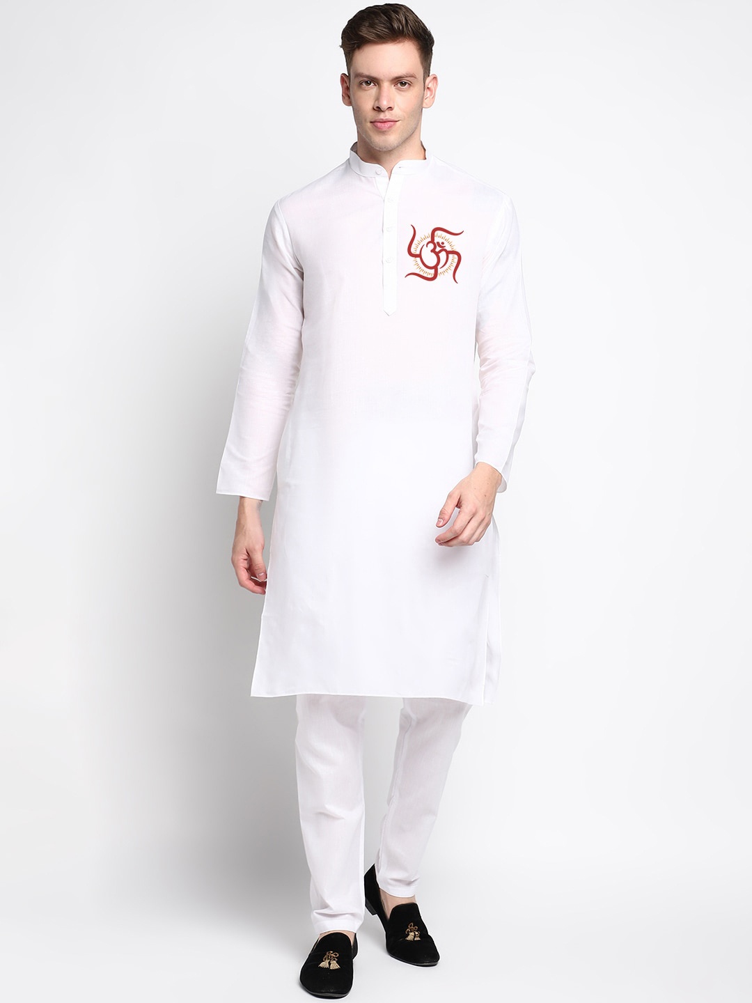 

DEVOILER Mandarin Collar Straight Regular Kurta, White