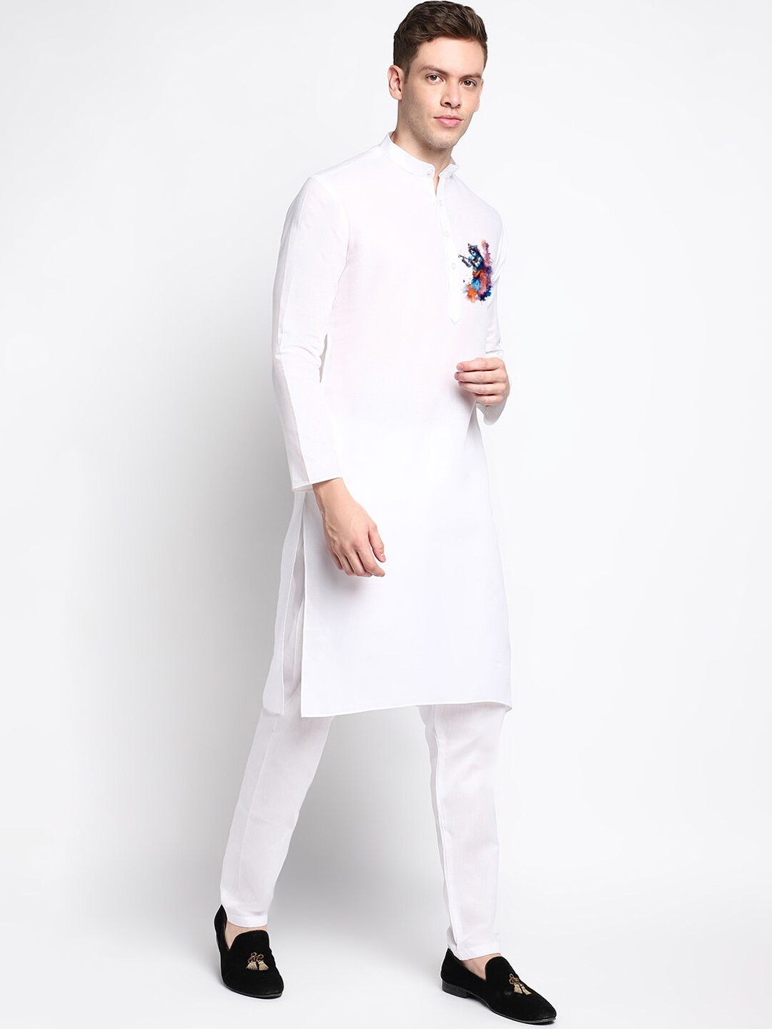 

DEVOILER Ethnic Motifs Printed Mandarin Collar Kurta, White