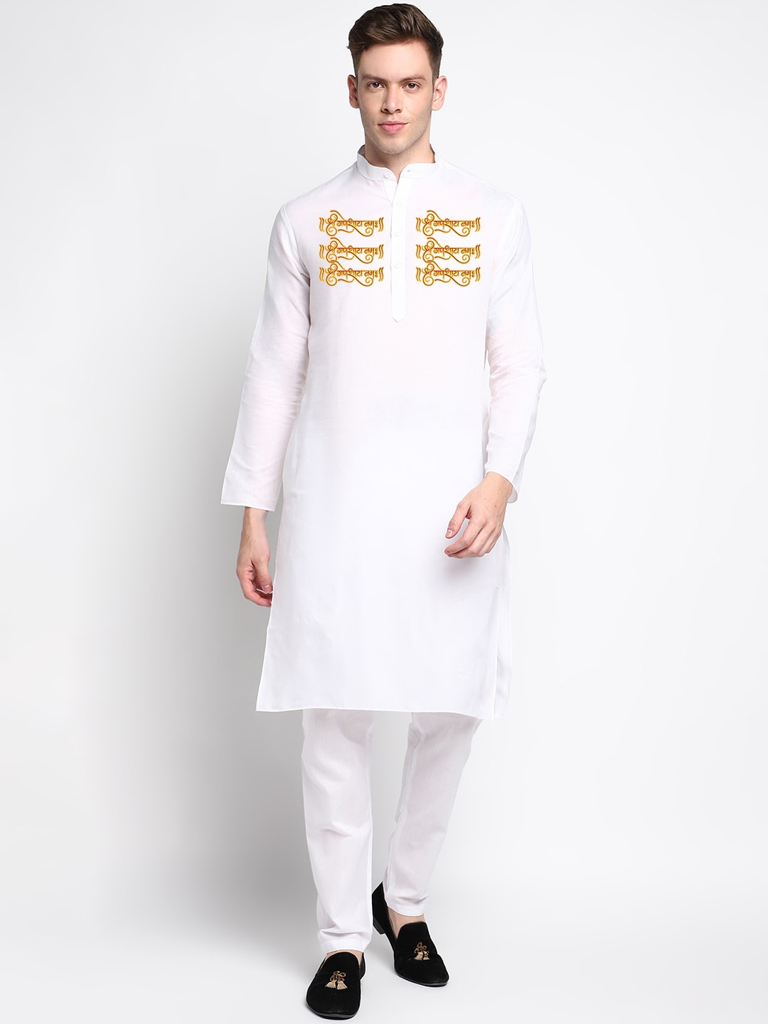 

DEVOILER Ethnic Motifs Printed Mandarin Collar Kurta, White