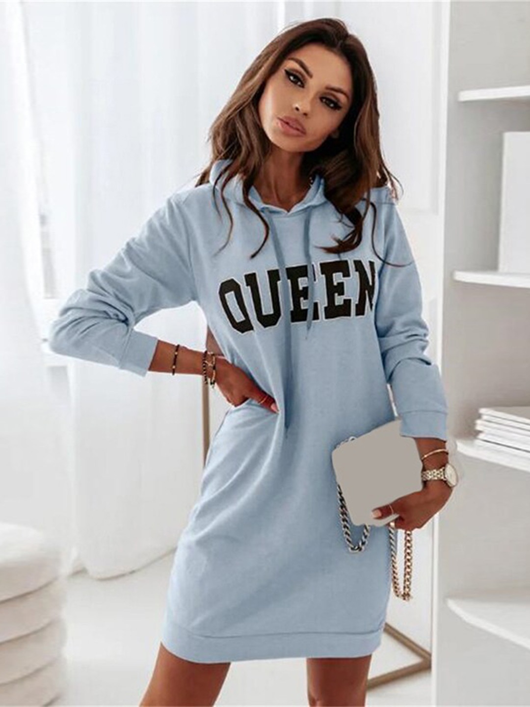 

StyleCast Typography Printed Hooded T-Shirt Dress, Blue