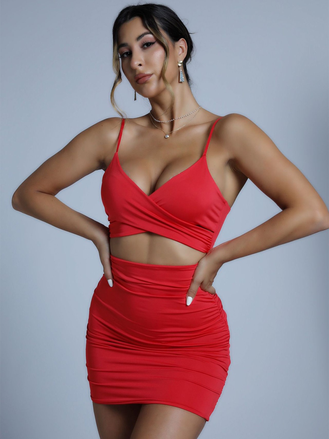 

StyleCast Red Cut-Out Detailed Shoulder Straps Bodycon Mini Dress