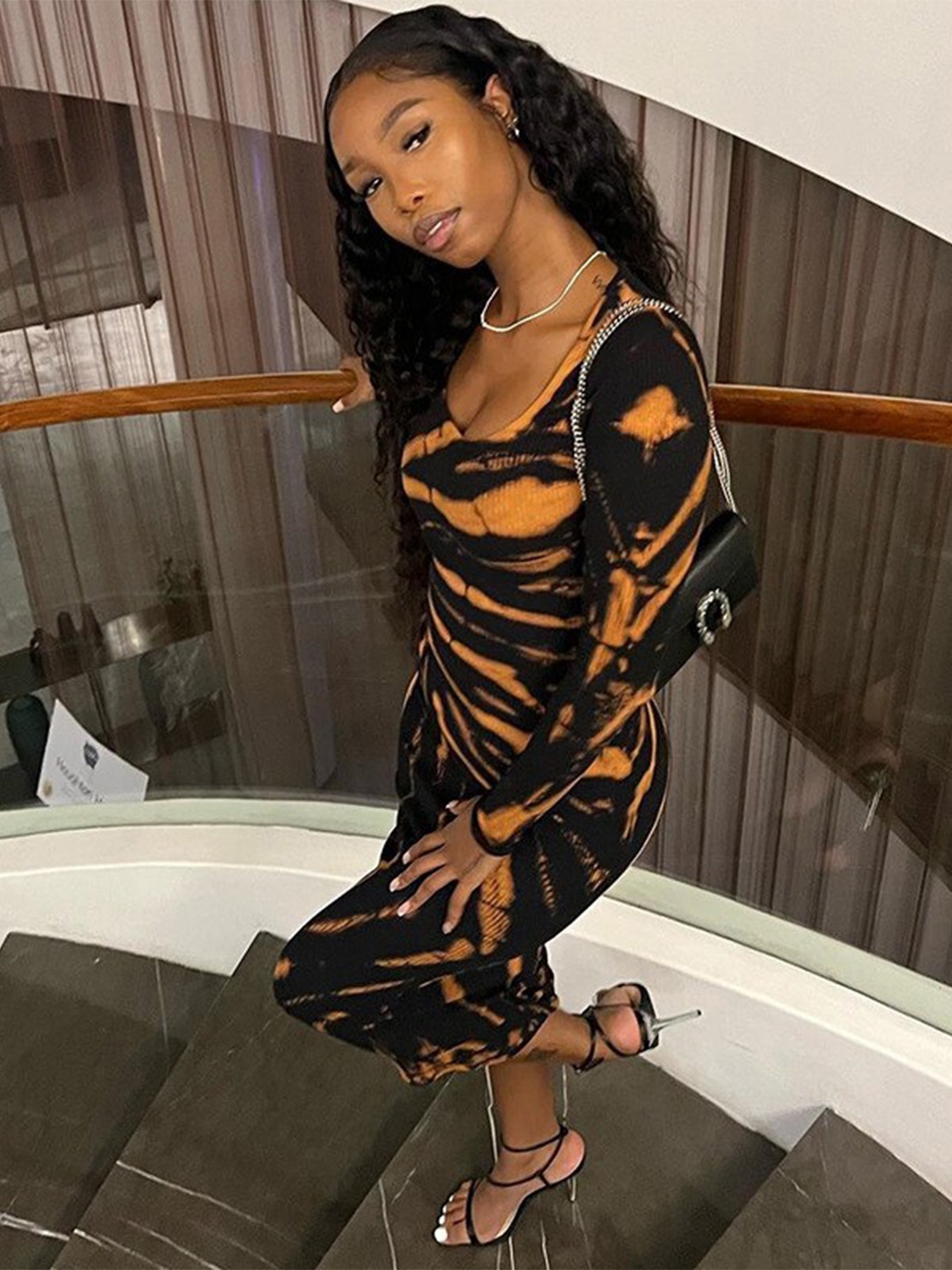 

StyleCast Black Abstract Printed Bodycon Midi Dress