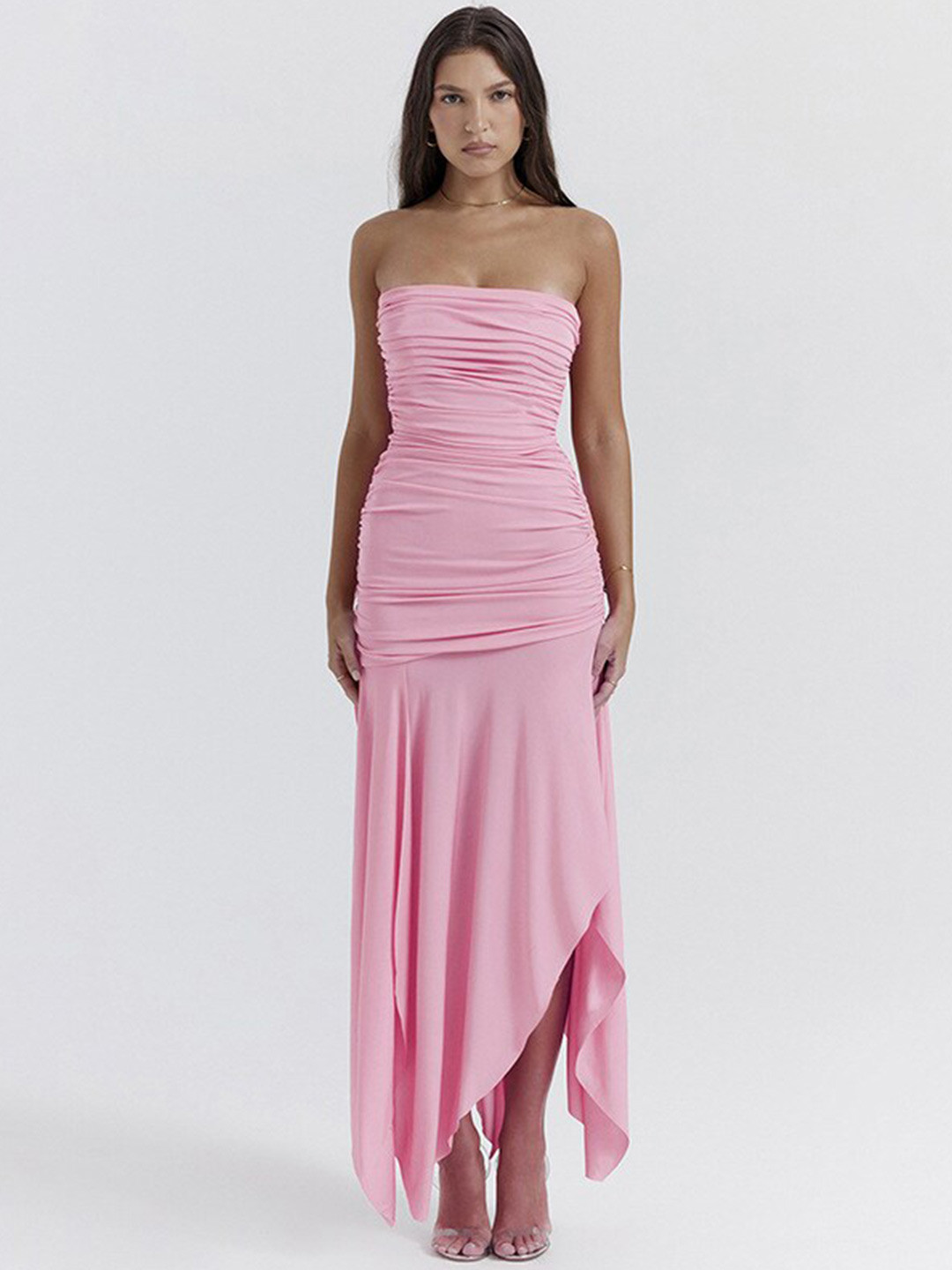 

StyleCast Pink Strapless Ruffled Ruched Bodycon Midi Dress