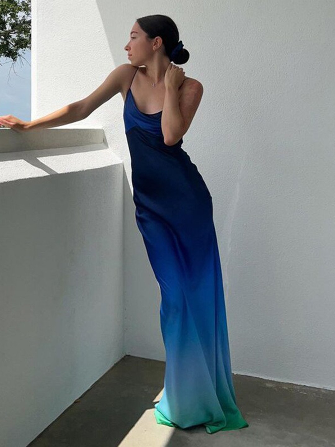 

StyleCast Blue Colourblocked Shoulder Straps Maxi Dress