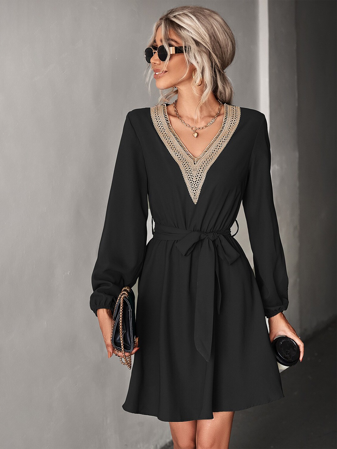 

StyleCast Black Embellished V-Neck Fit & Flare Dress