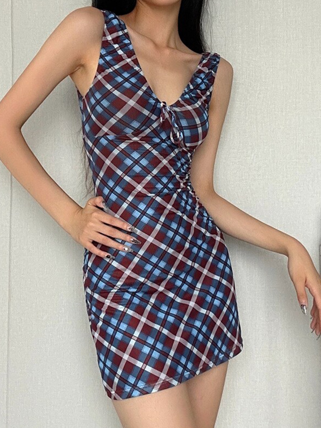 

StyleCast Blue Checked V Neck Bodycone Dress