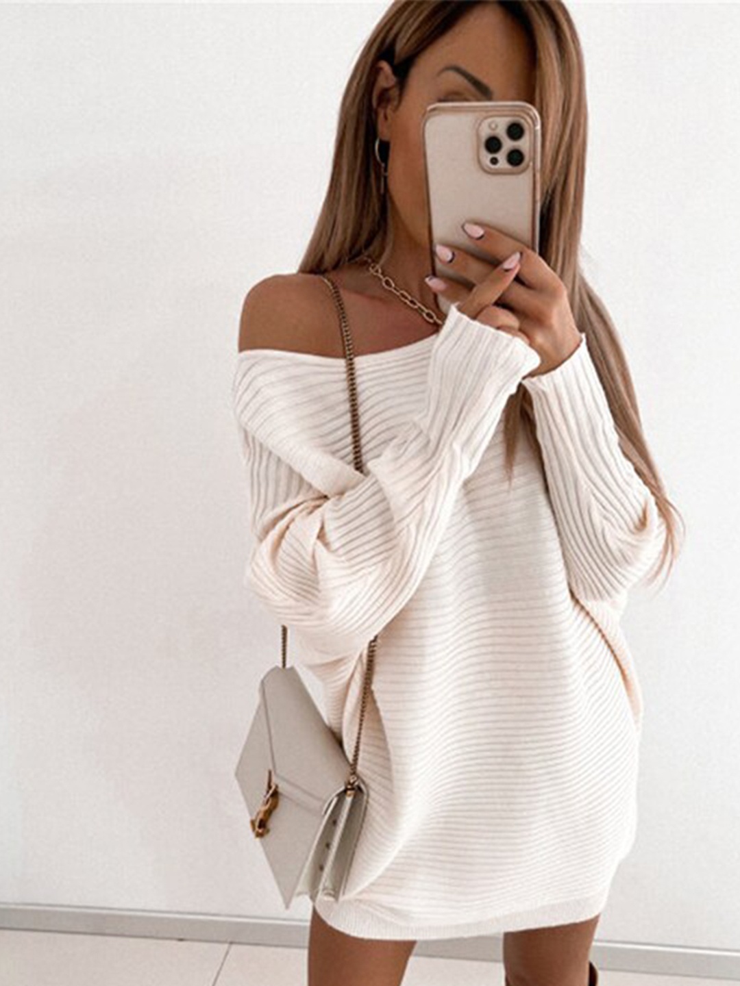 

StyleCast White Striped Off-Shoulder A-Line Dress