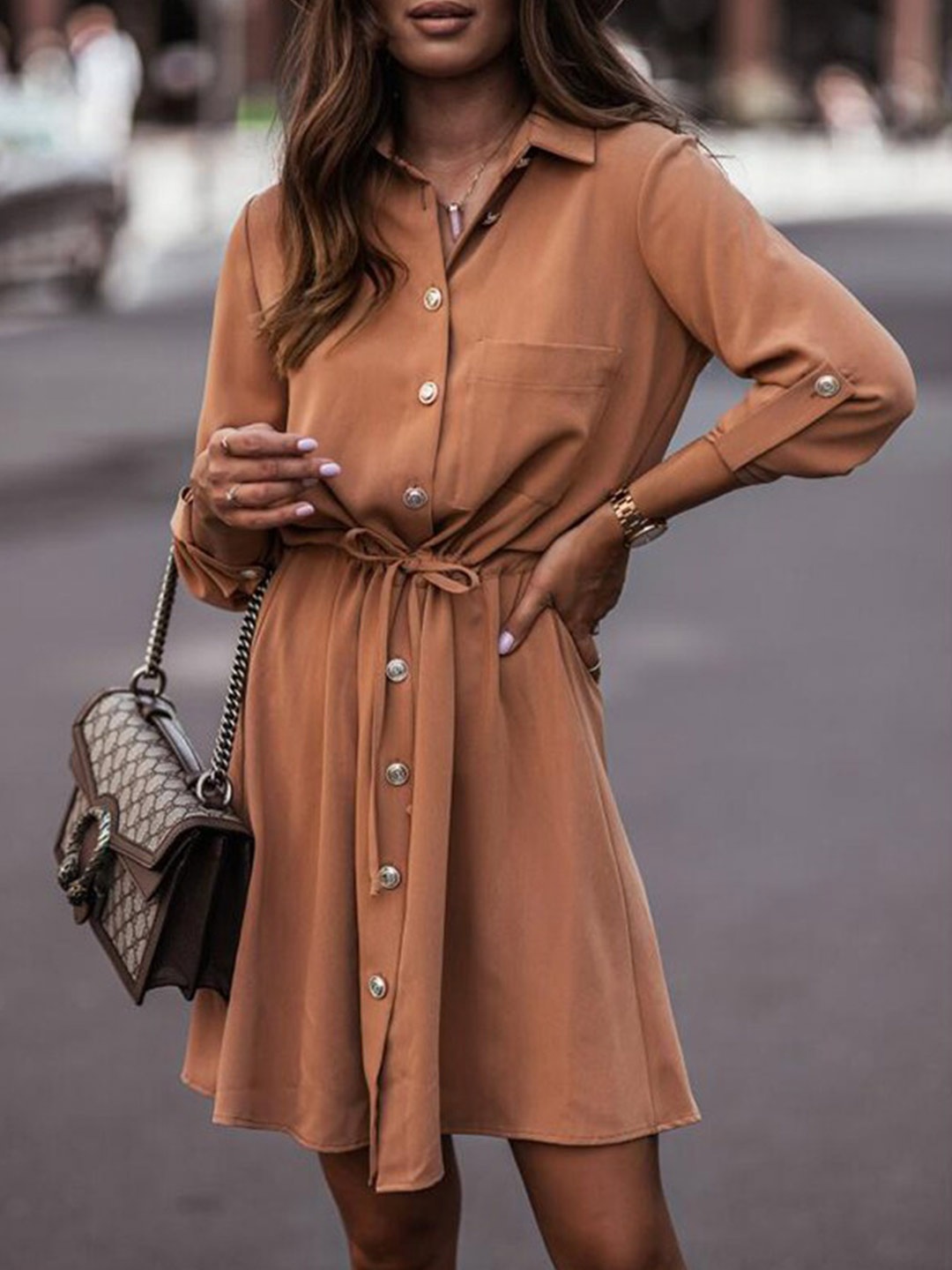 

StyleCast Orange-Coloured Cuffed Sleeves Shirt Dress