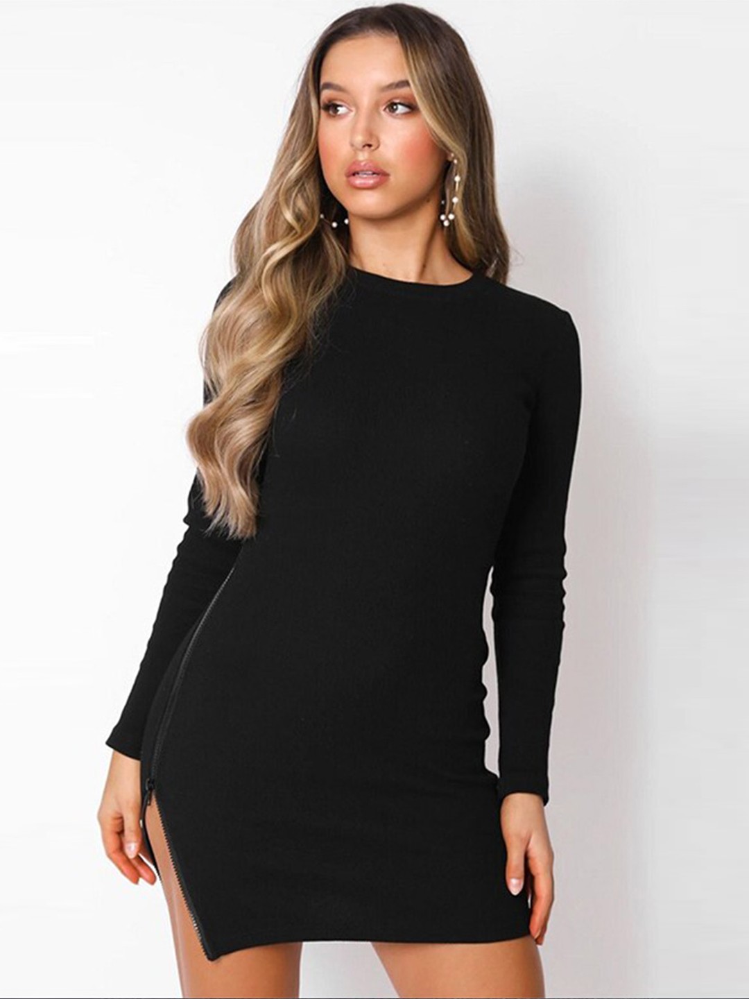 

StyleCast Black Round Neck Long Sleeves Bodycon Mini Dress