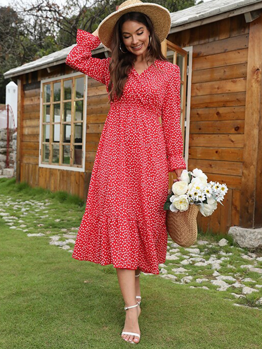 

StyleCast Red Floral Printed A-Line Dress