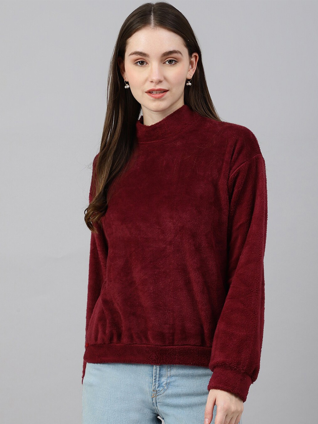 

COLOR CAPITAL Mock Neck Pullover Sweatshirts, Maroon