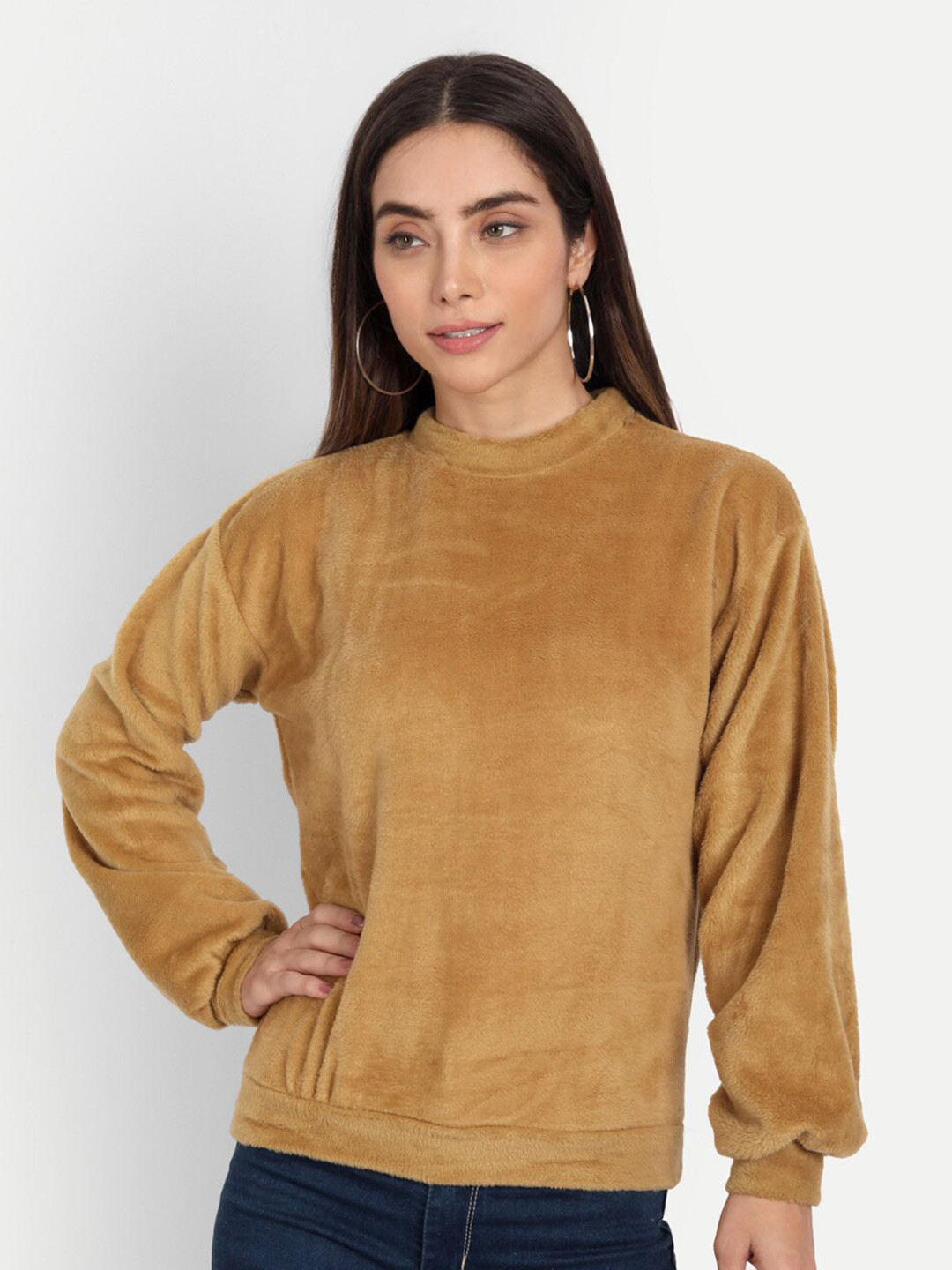 

COLOR CAPITAL Mock Neck Pullover Sweatshirts, Camel brown