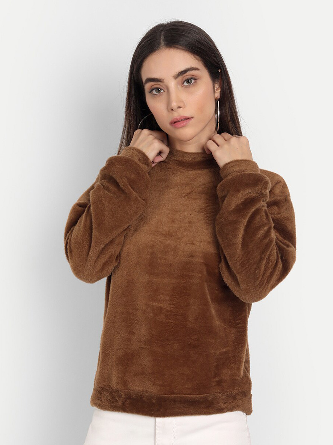 

COLOR CAPITAL Mock Neck Pullover Sweatshirts, Brown