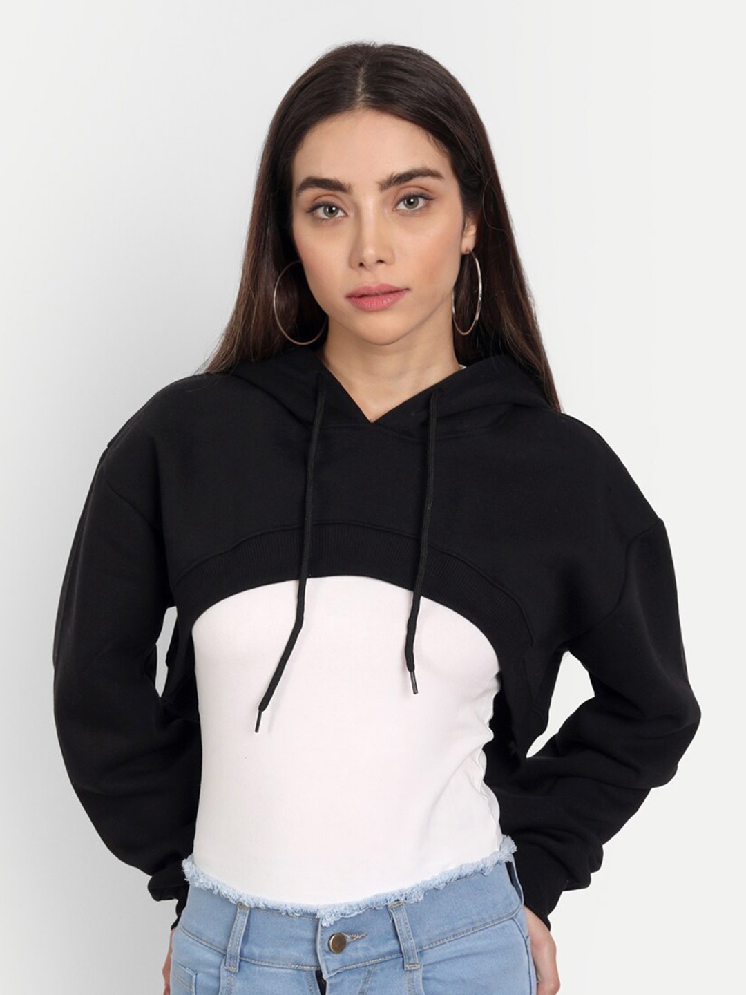 

COLOR CAPITAL Hooded Crop Oversized Sweatshirt, Black