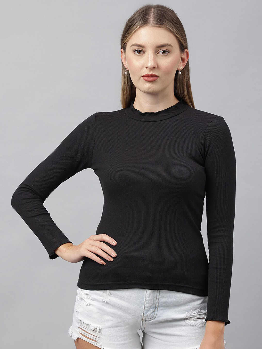 

COLOR CAPITAL High Neck Fitted Top, Black