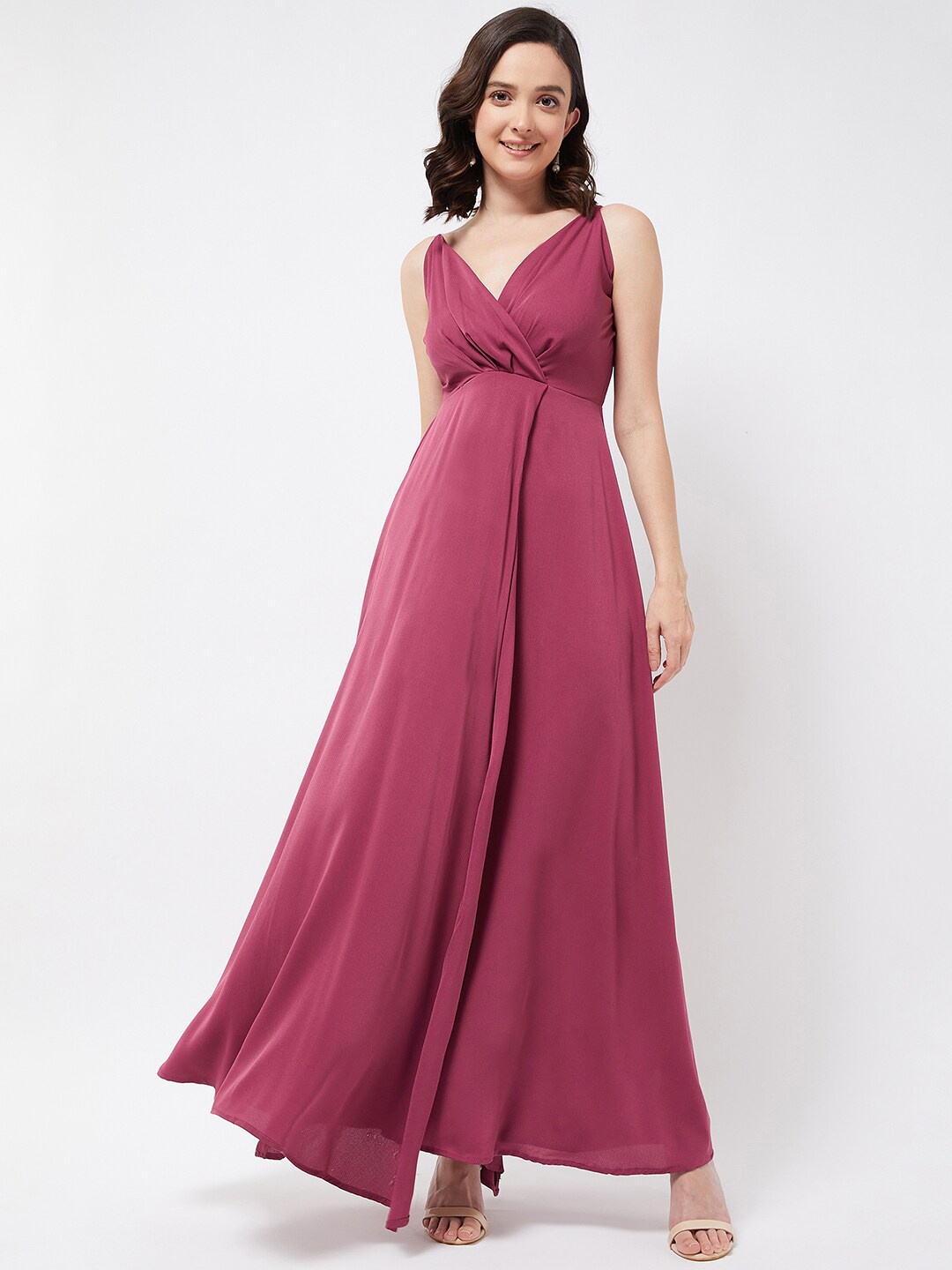 

COLOR CAPITAL Shoulder Straps Crepe Maxi Dress, Magenta