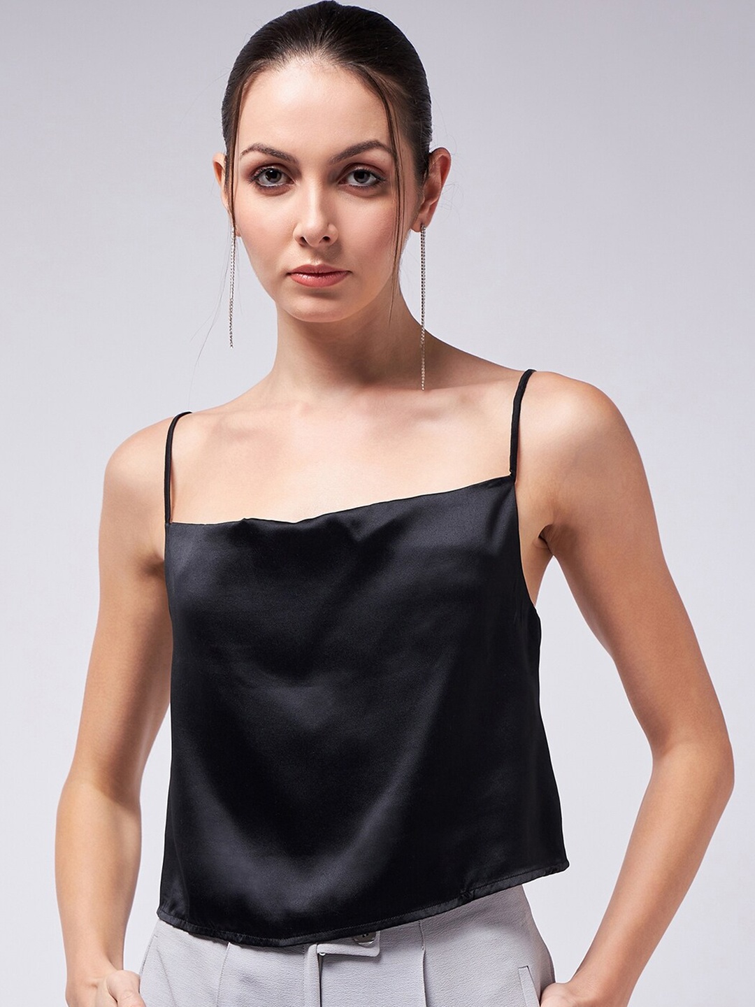 

COLOR CAPITAL Shoulder Straps Satin Top, Black