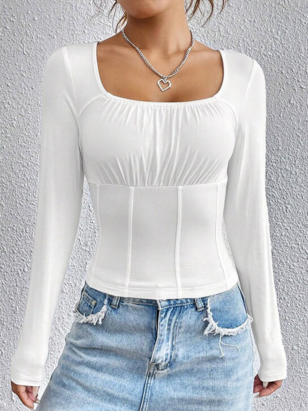 

StyleCast White Square Neck Chiffon Regular Top