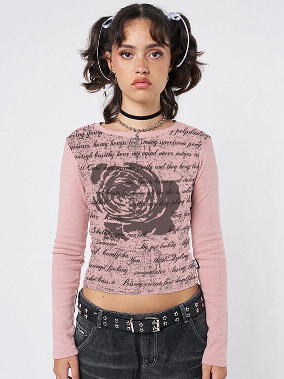 

StyleCast Pink Typography Printed Fitted Cotton Top