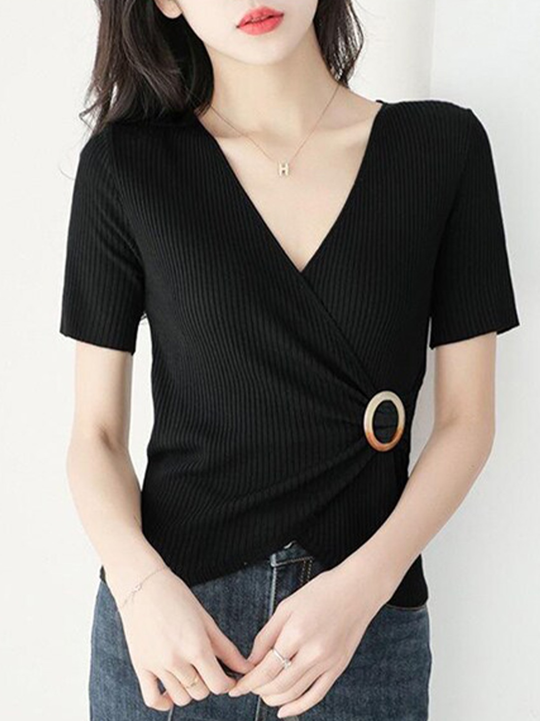 

StyleCast Black V-Neck Wrap Top