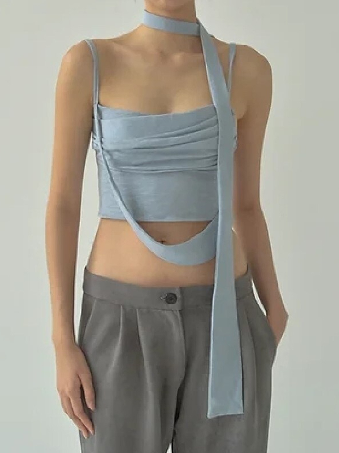 

StyleCast Blue Crepe Fitted Crop Top
