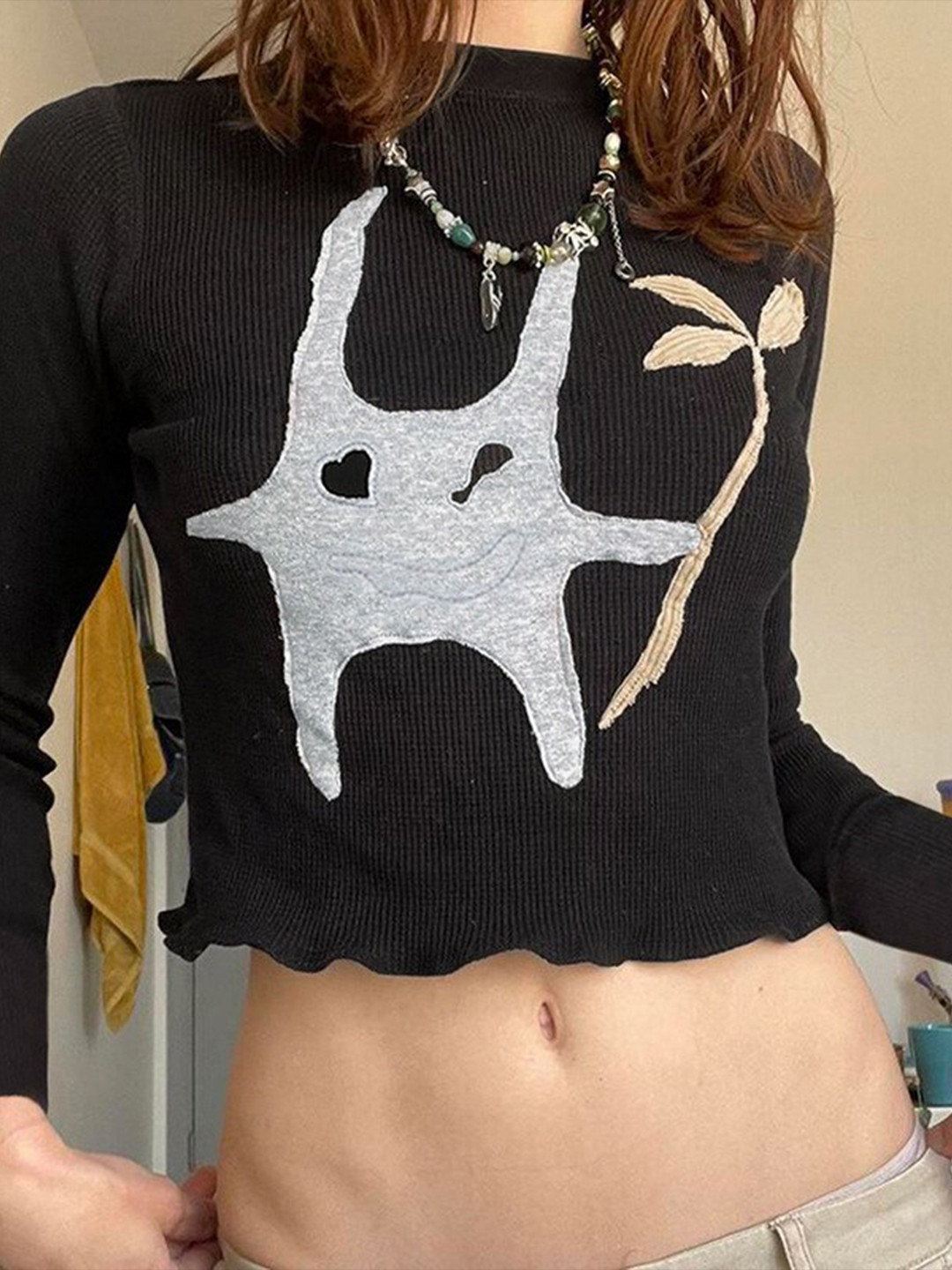 

StyleCast Black Abstract Printed Crepe Crop Top