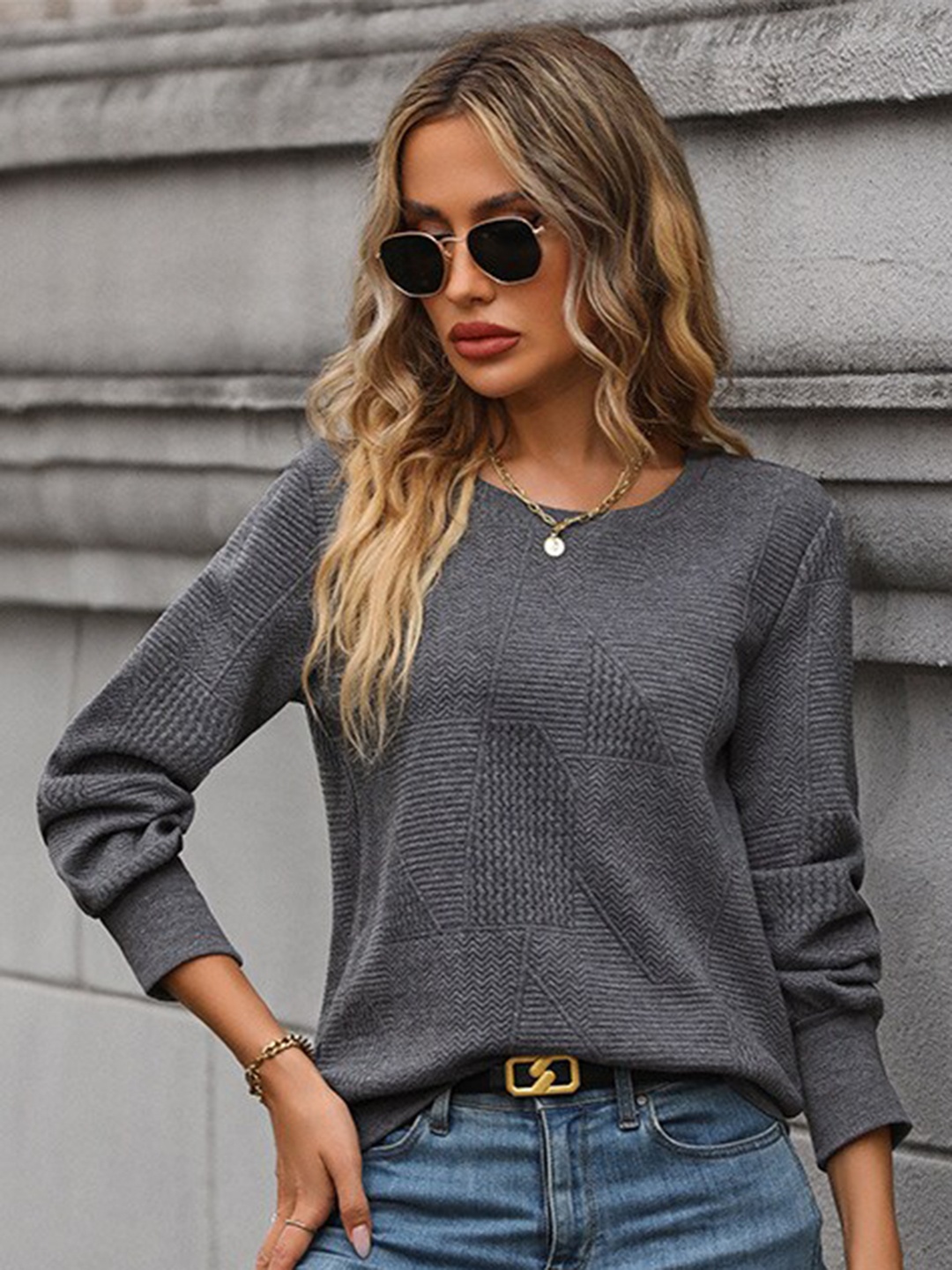 

StyleCast Self Design Pullover Sweater, Grey