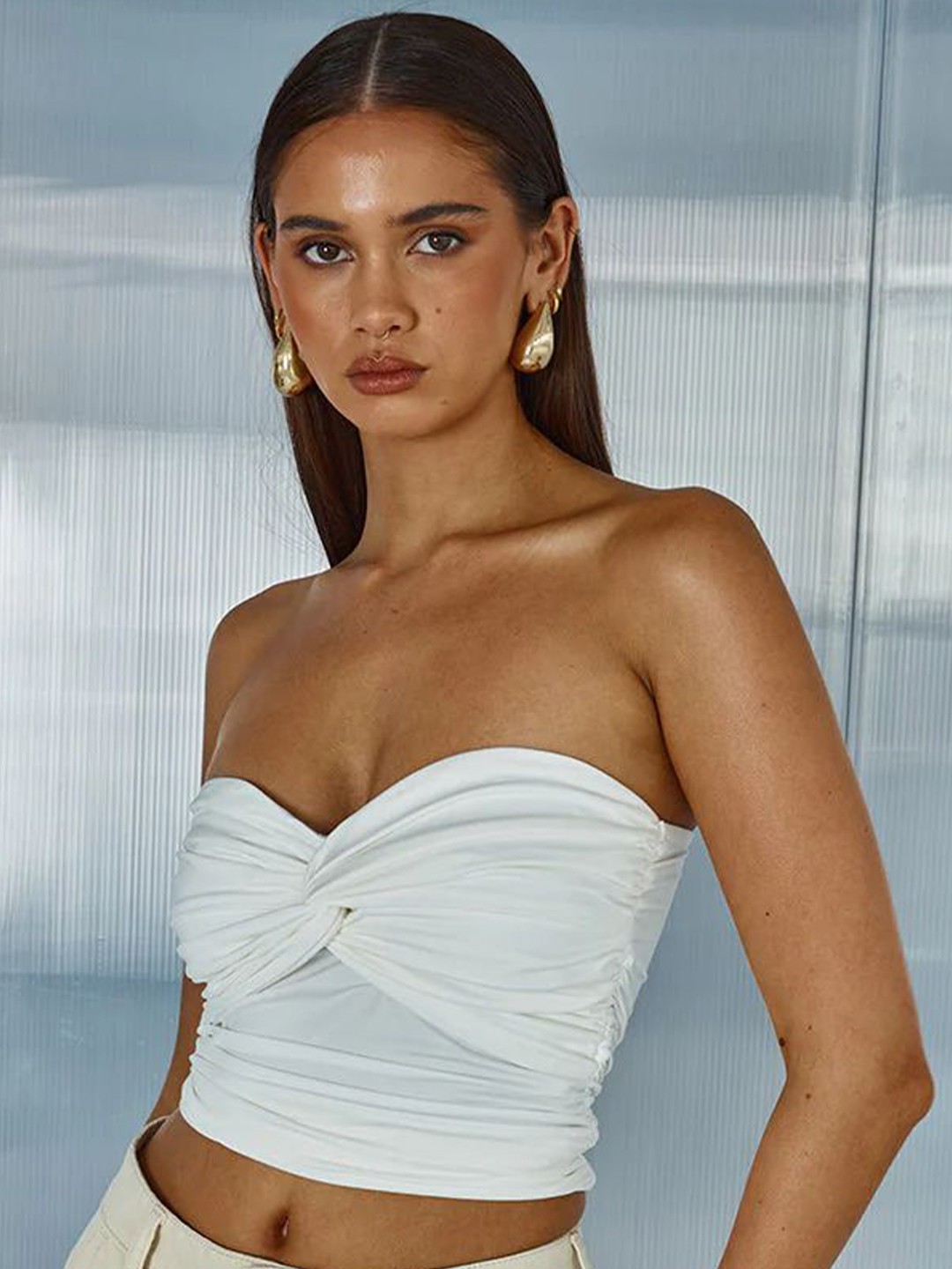 

StyleCast White Georgette Tube Crop Top