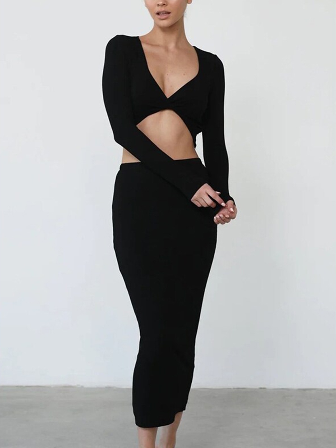 

StyleCast Crop Top With Pencil Skirt, Black