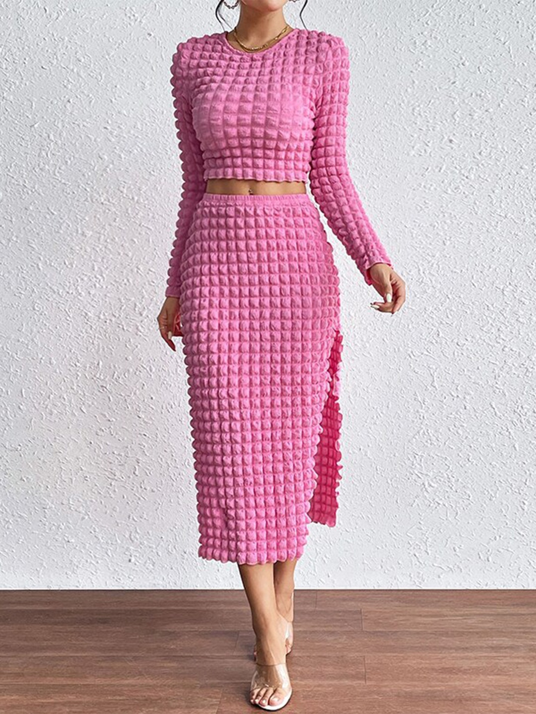 

StyleCast Pink Self Design Top With Skirt