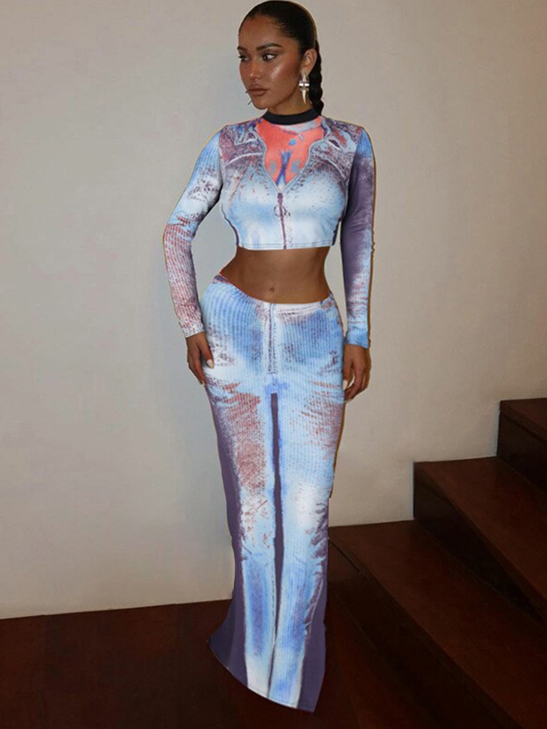 

StyleCast Blue Dyed Crop Top With Skirt