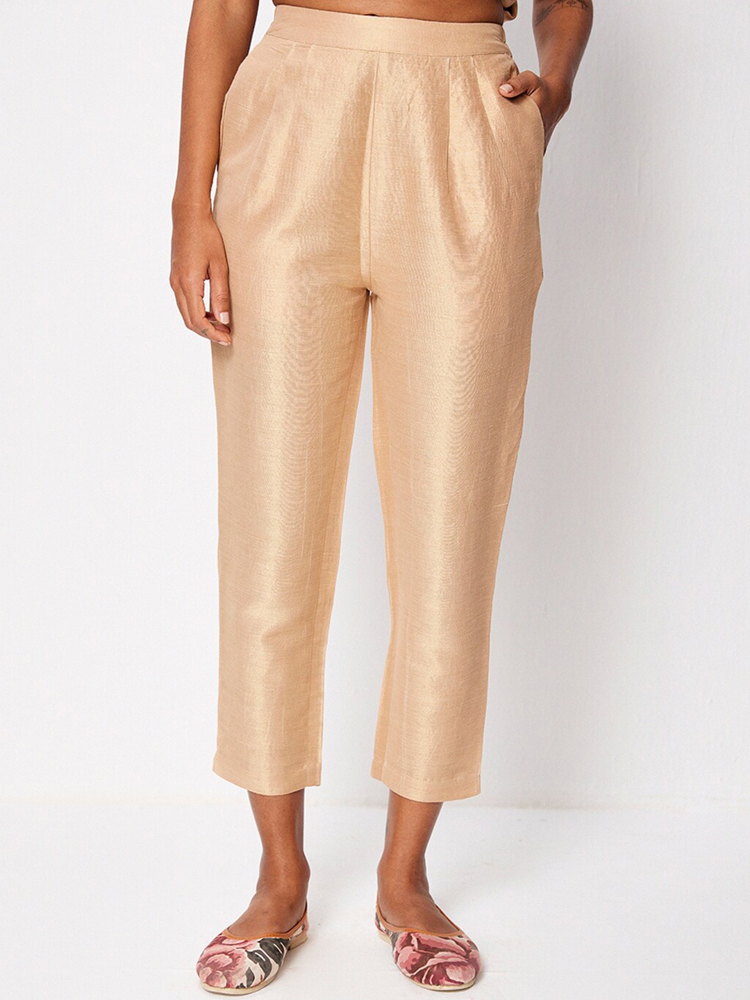 

Ancestry Women Straight Fit Satin Trouser, Beige