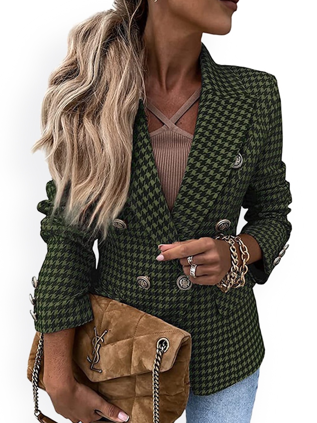 

StyleCast Green Checked Double Breasted Blazer