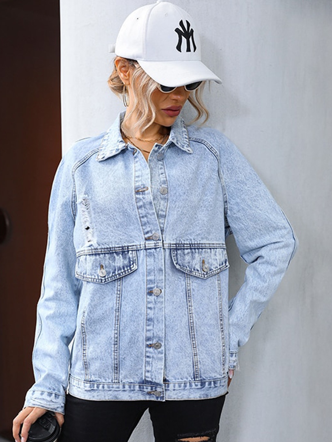 

StyleCast Blue Washed Cotton Denim Jacket