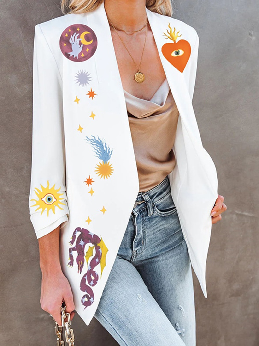 StyleCast White Graphic Printed Tailored Jacket