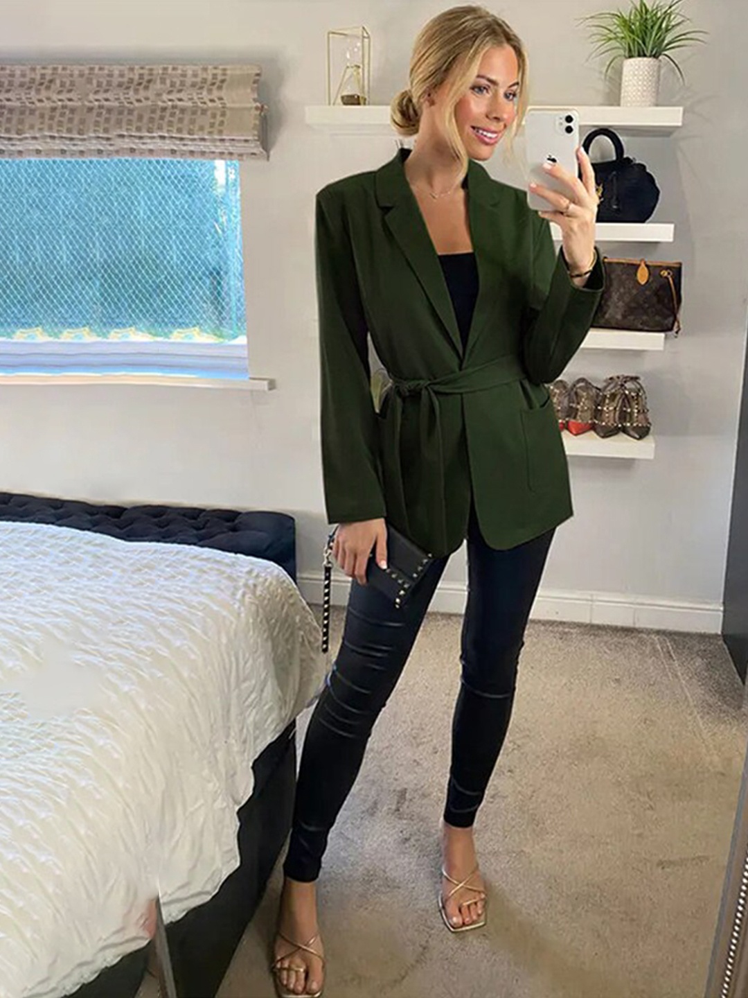 

StyleCast Green Regular Fit sNotched Lapel Collar Open Front Blazer
