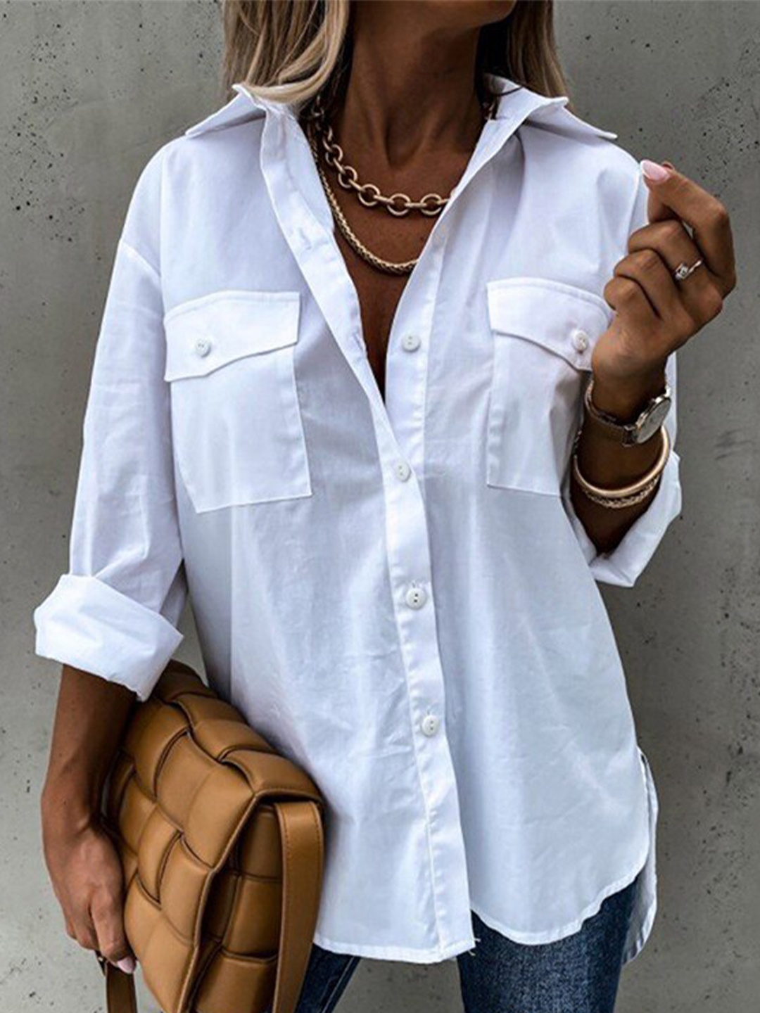 

StyleCast White Spread Collar Casual Shirt