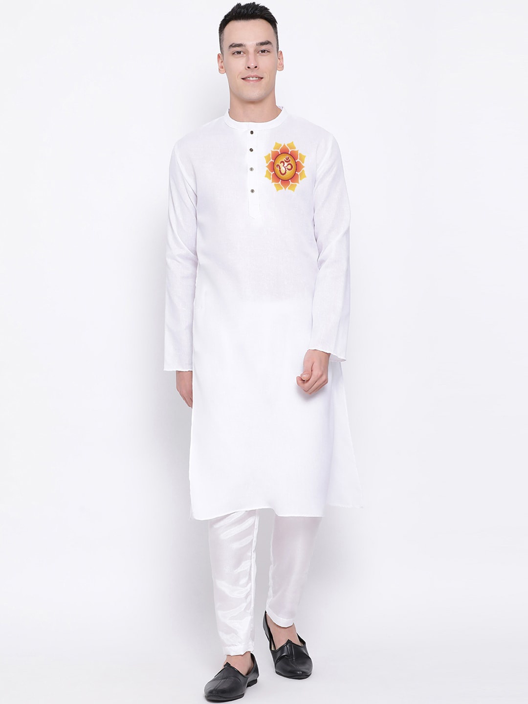

DEVOILER Mandarin Collar Kurta, White