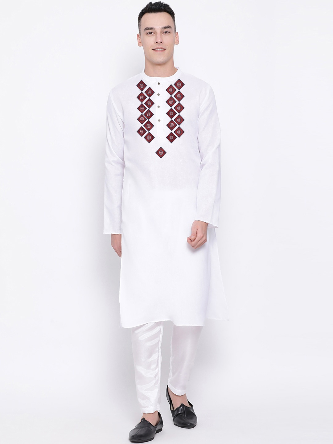 

DEVOILER Ethnic Motifs Printed Mandarin Collar Kurta, White