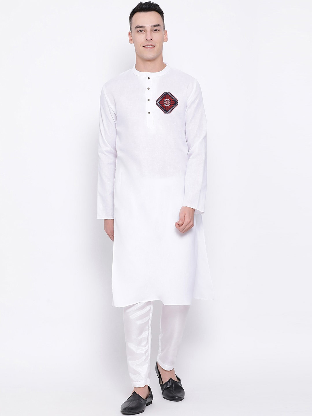 

DEVOILER Ethnic Motifs Printed Mandarin Collar Kurta, White