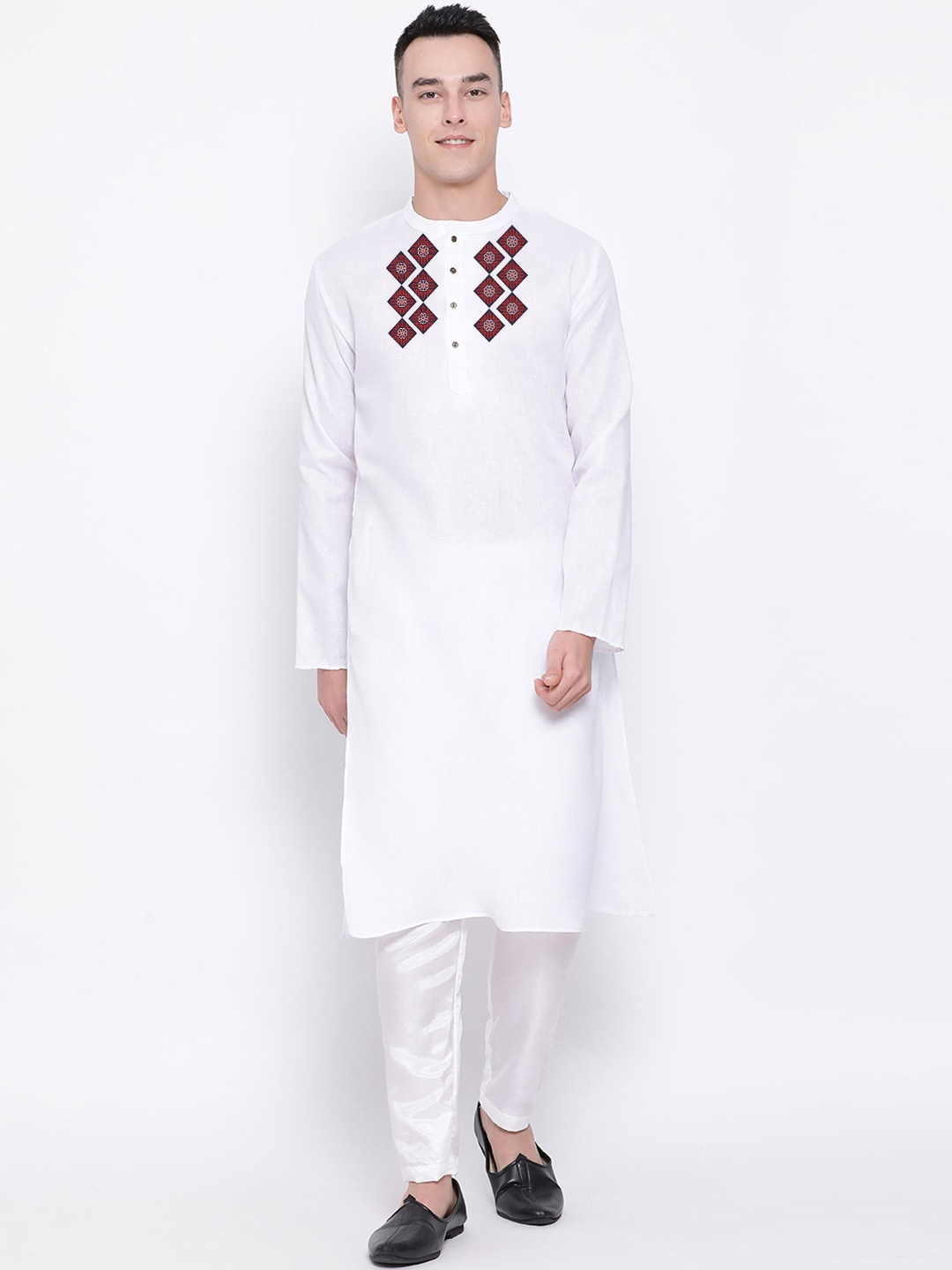 

DEVOILER Ethnic Motifs Printed Mandarin Collar Kurta, White