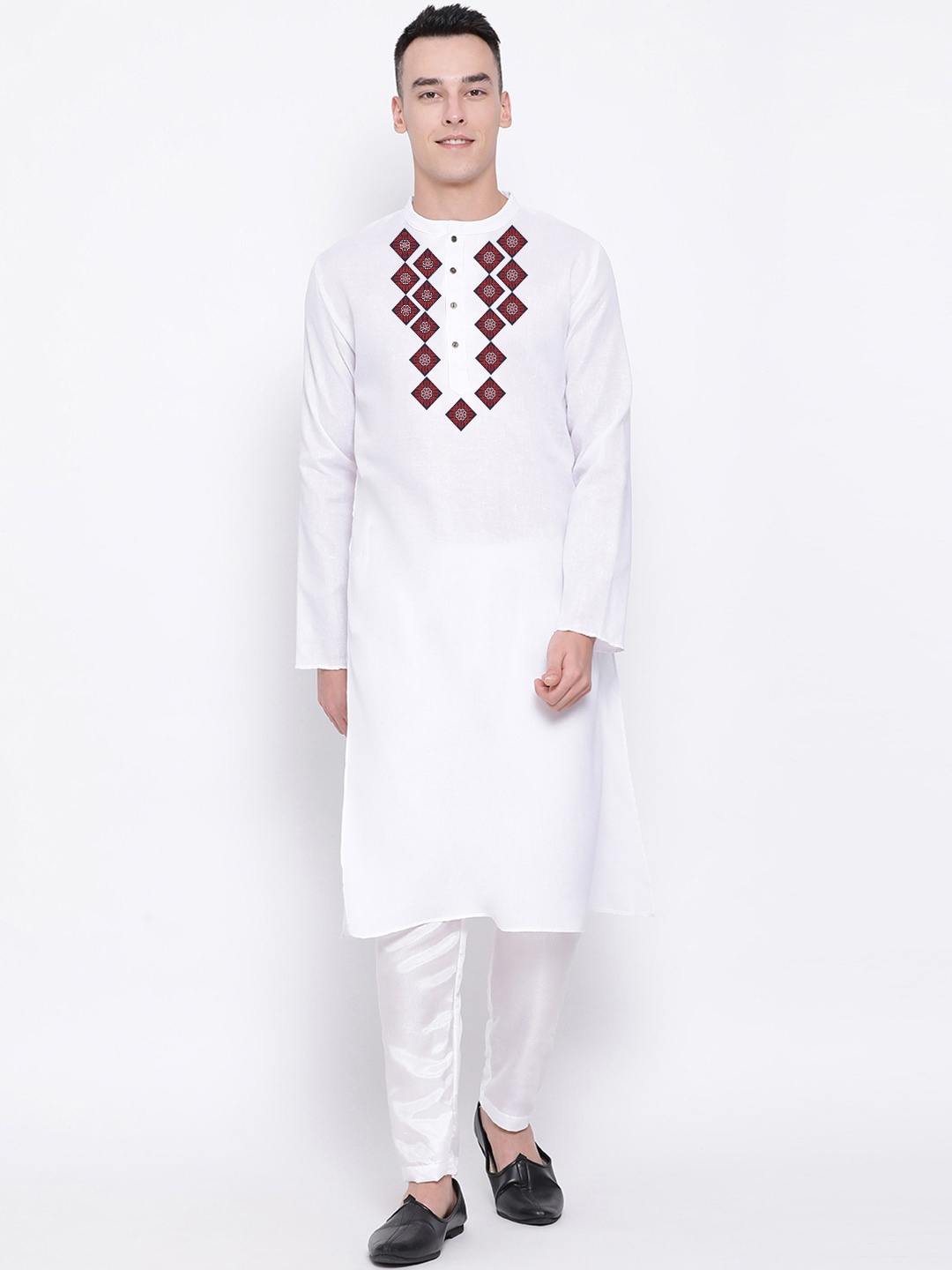 

DEVOILER Ethnic Motifs Printed Mandarin Collar Kurta, White