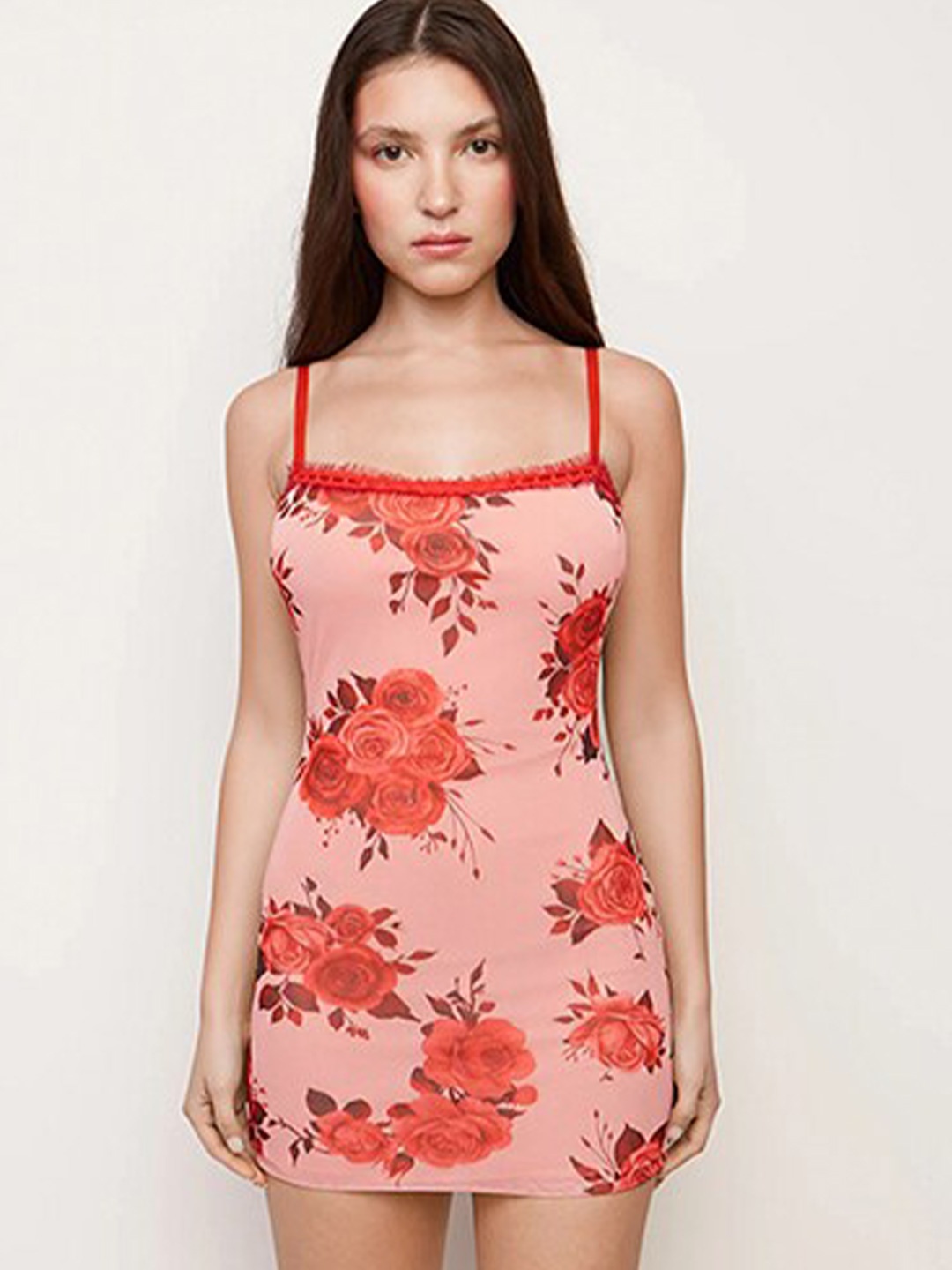 

StyleCast Red Floral Printed Shoulder Straps A-Line Mini Dress
