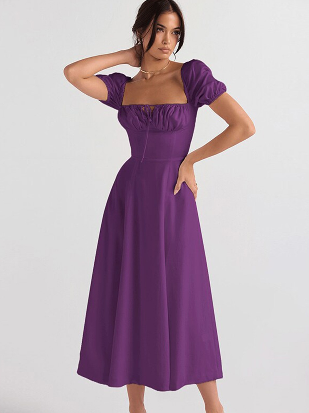 

StyleCast Purple Square Neck A-Line Midi Dress